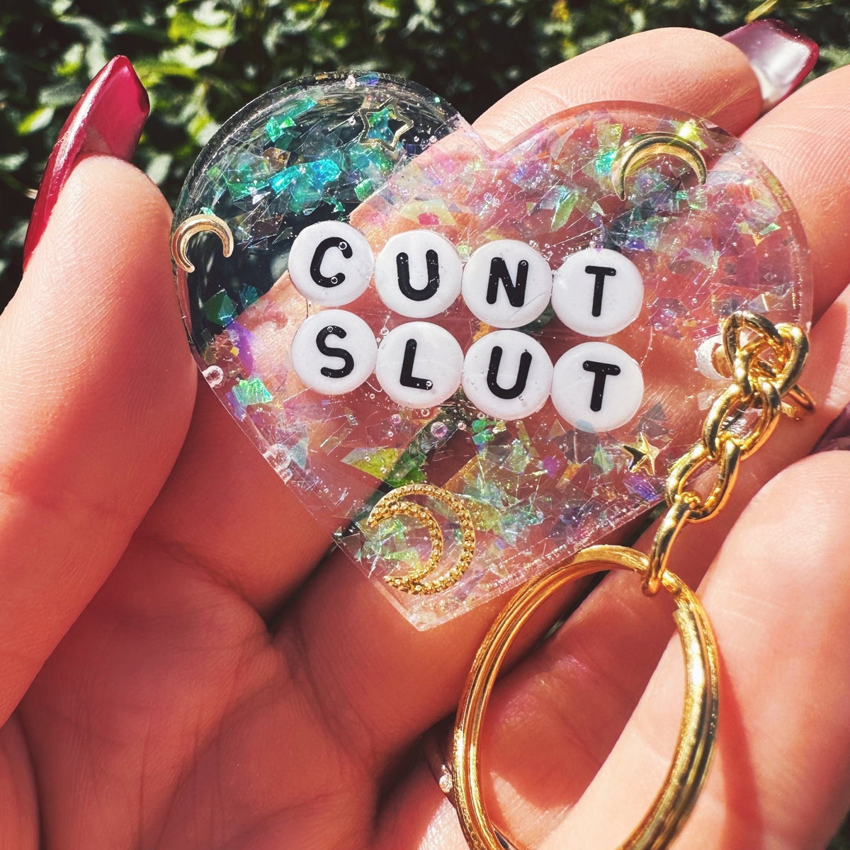 Cunt Slut Glitter Moon Keychain
