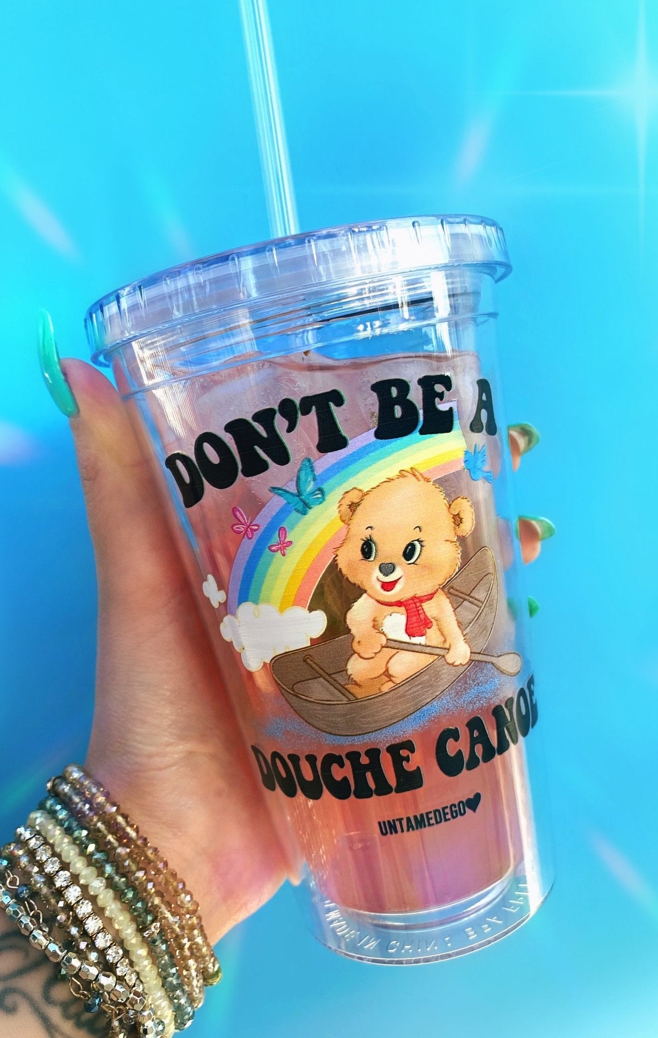 Don't Be A Douche Canoe Lolly The Bear Acrylic Tumbler - UntamedEgo LLC.