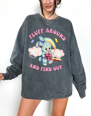 Fluff Around And Find Out Rage Bunny Crew Sweatshirt - UntamedEgo LLC.