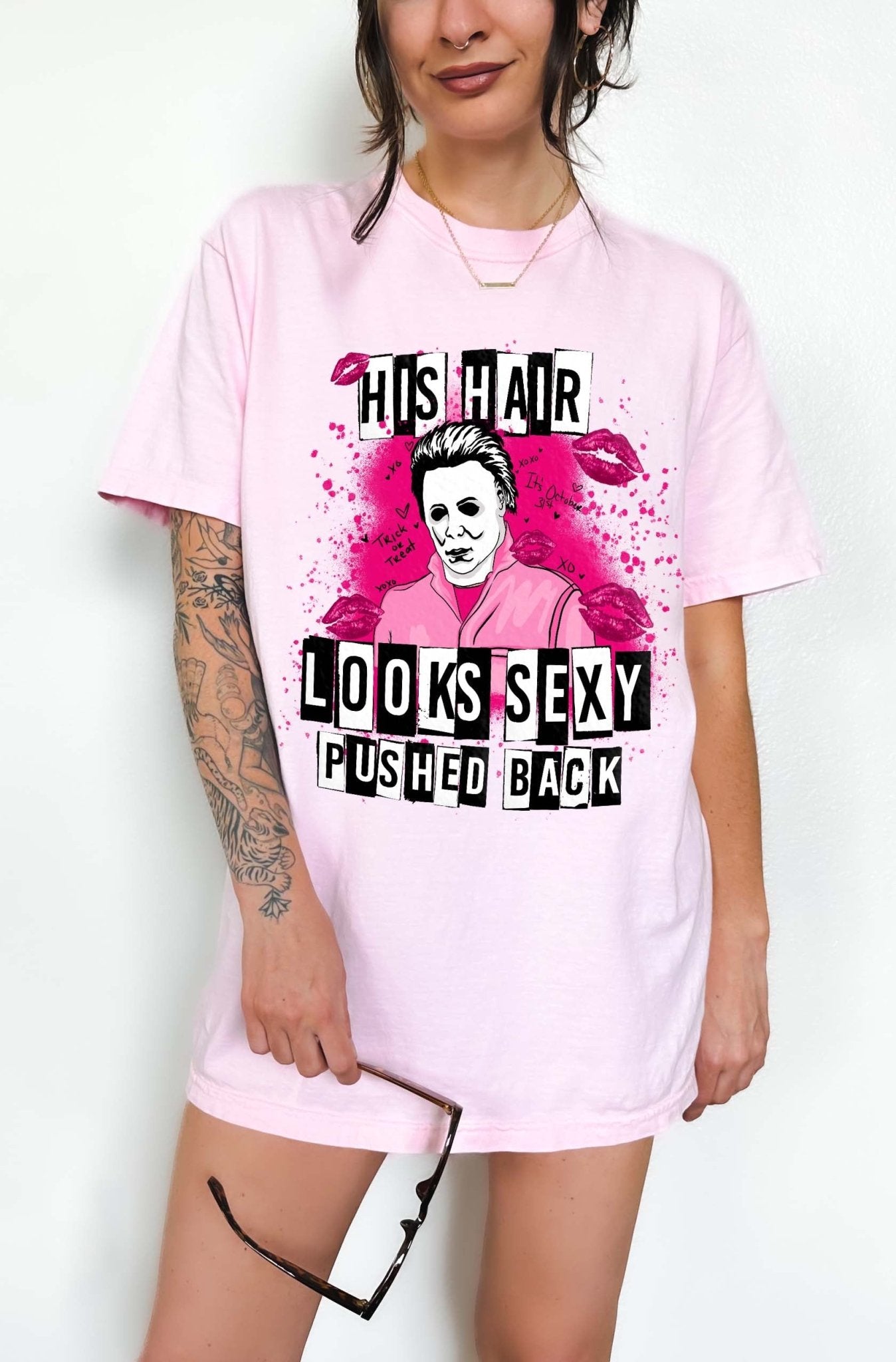 His Hair Looks Sexy Pushed Back Halloween Horror Tee - UntamedEgo LLC.