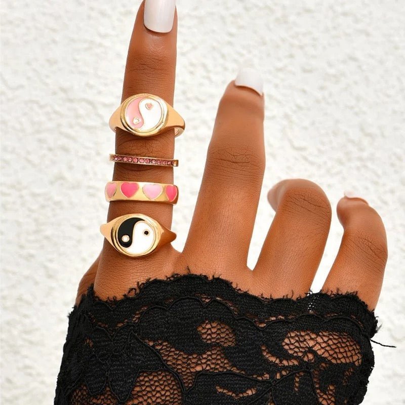 Y2K Yin & Yan Heart Stacking Ring Set - UntamedEgo LLC.