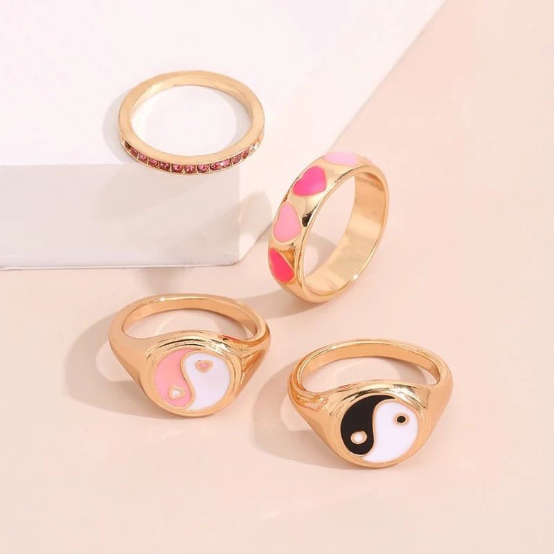 Y2K Yin & Yan Heart Stacking Ring Set - UntamedEgo LLC.