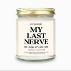 Candle jar labeled 'My Last Nerve' by Untamedego on a white background