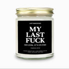 Candle with a black label on a white background