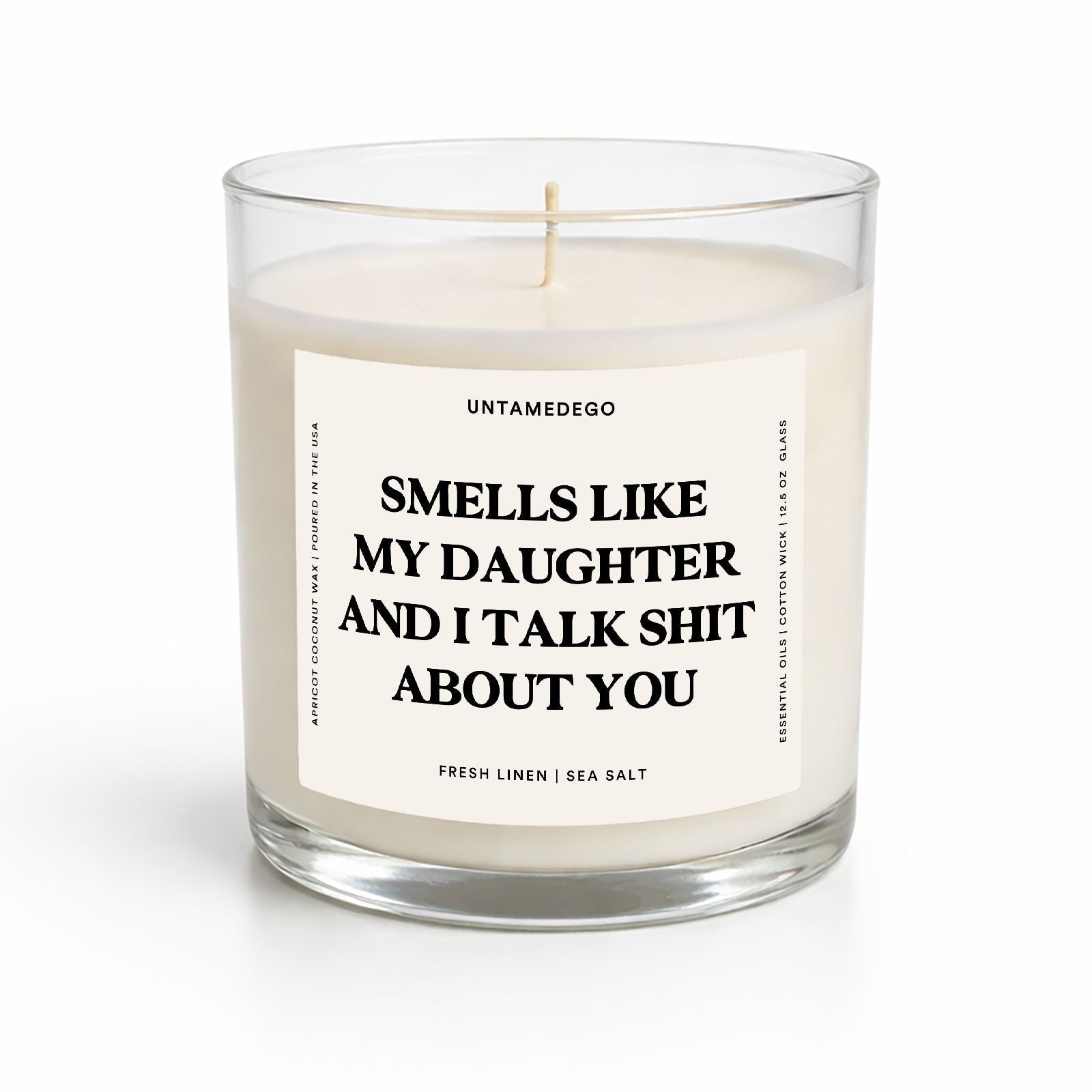 Candle with a label on a white background