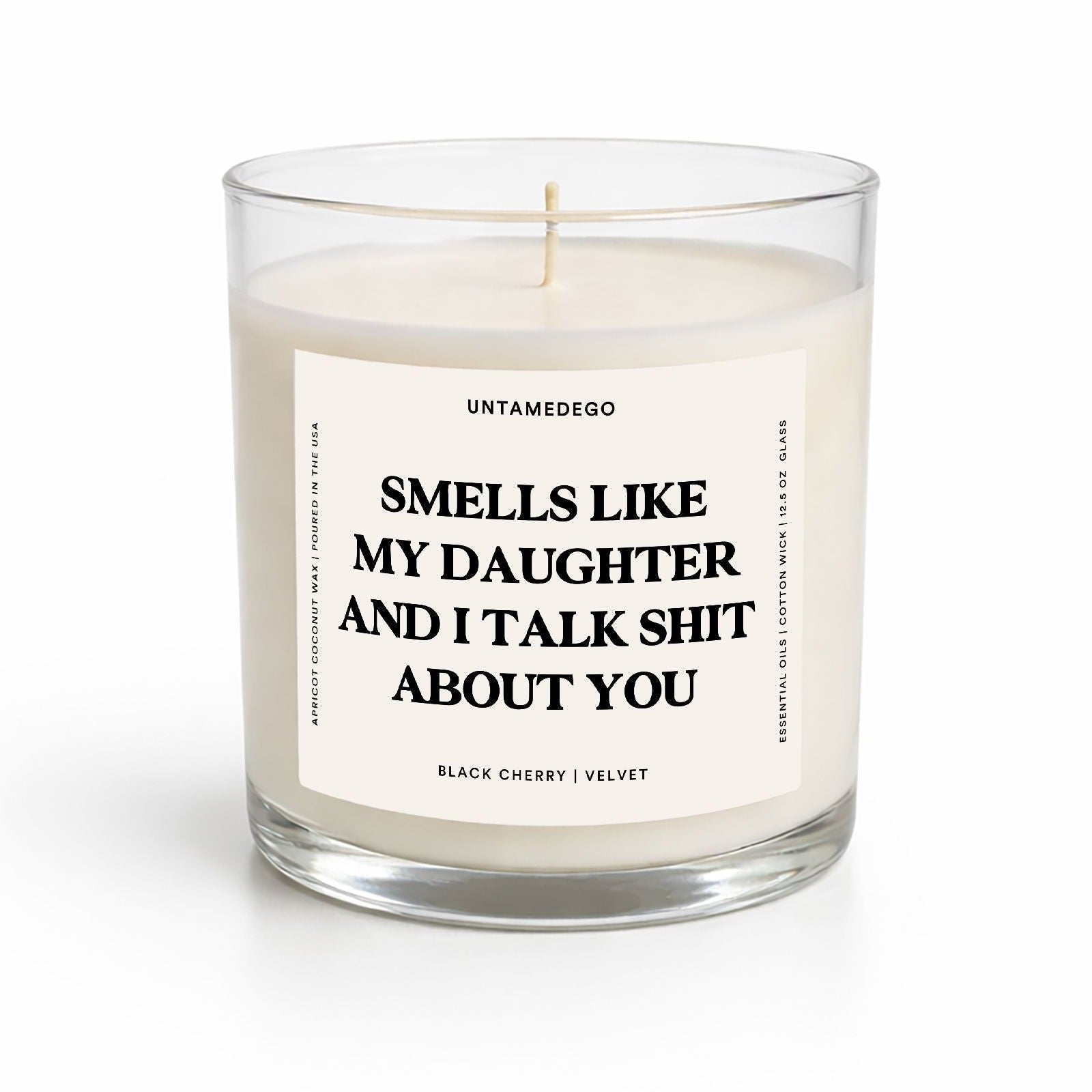 Candle with a label on a white background