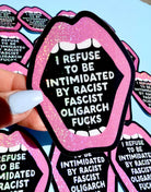 Anti - Fascist Statement Sticker – Bold Political Vinyl Sticker with Pink Glitter Mouth - UntamedEgo LLC.