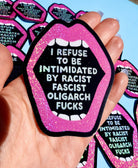 Anti - Fascist Statement Sticker – Bold Political Vinyl Sticker with Pink Glitter Mouth - UntamedEgo LLC.