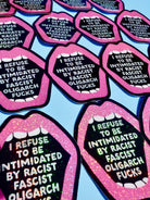 Anti - Fascist Statement Sticker – Bold Political Vinyl Sticker with Pink Glitter Mouth - UntamedEgo LLC.