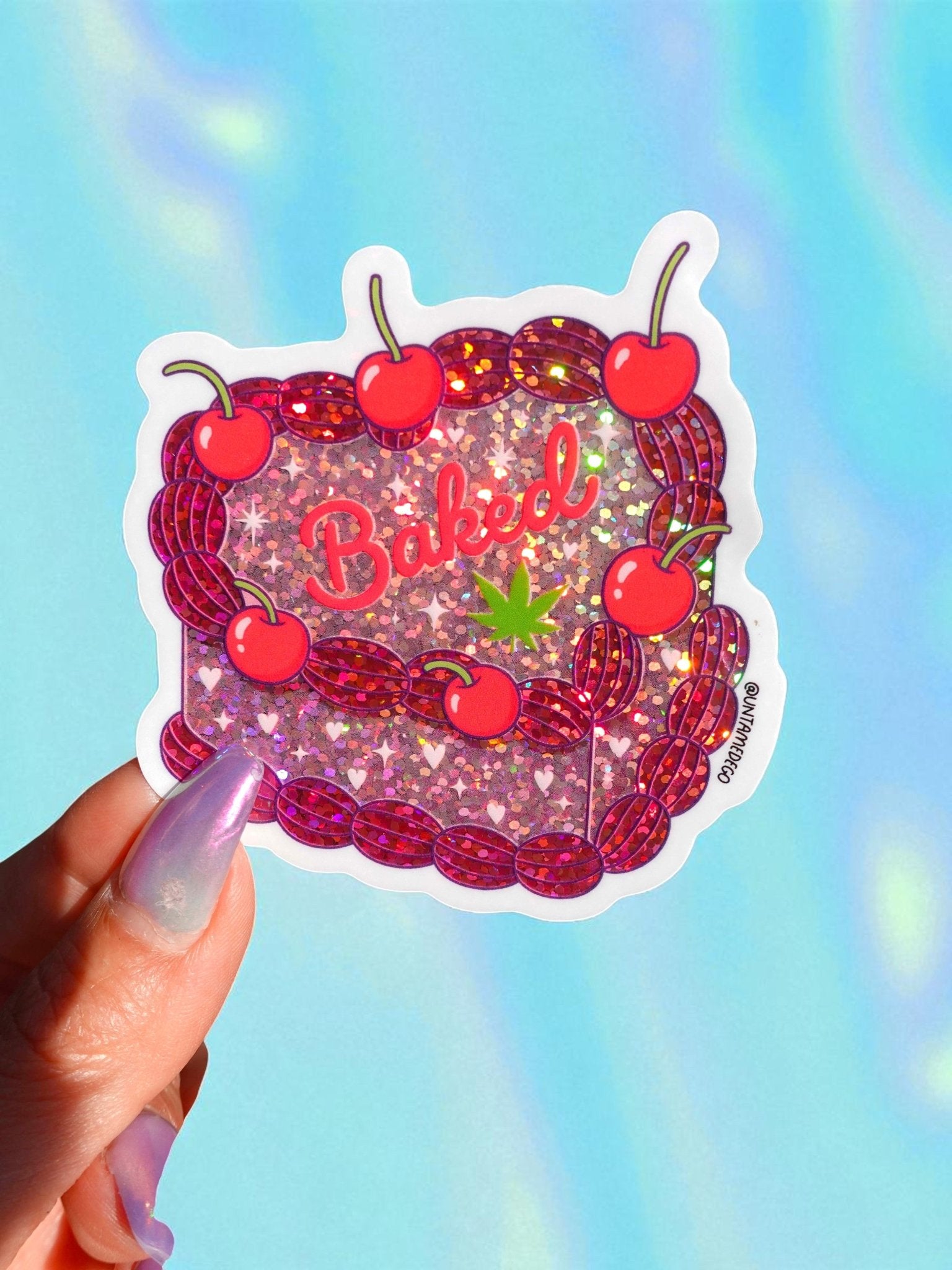 Baked Glitter Cake Sticker – Funny Weed Cherry Vinyl Sticker - UntamedEgo LLC.