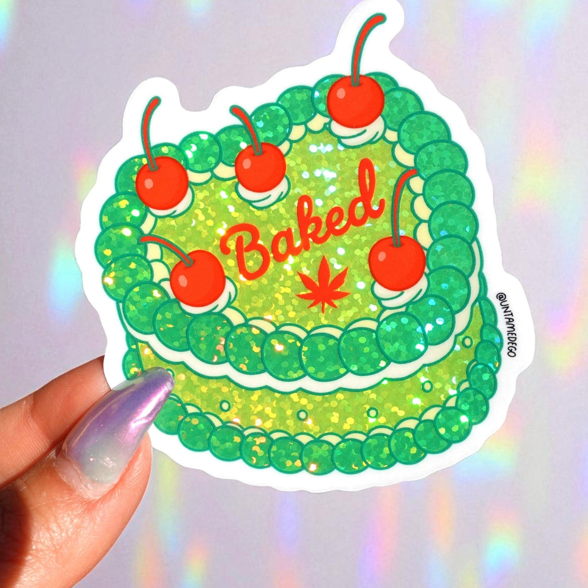 Baked Glitter Cake Sticker – Funny Weed Cherry Vinyl Sticker ...