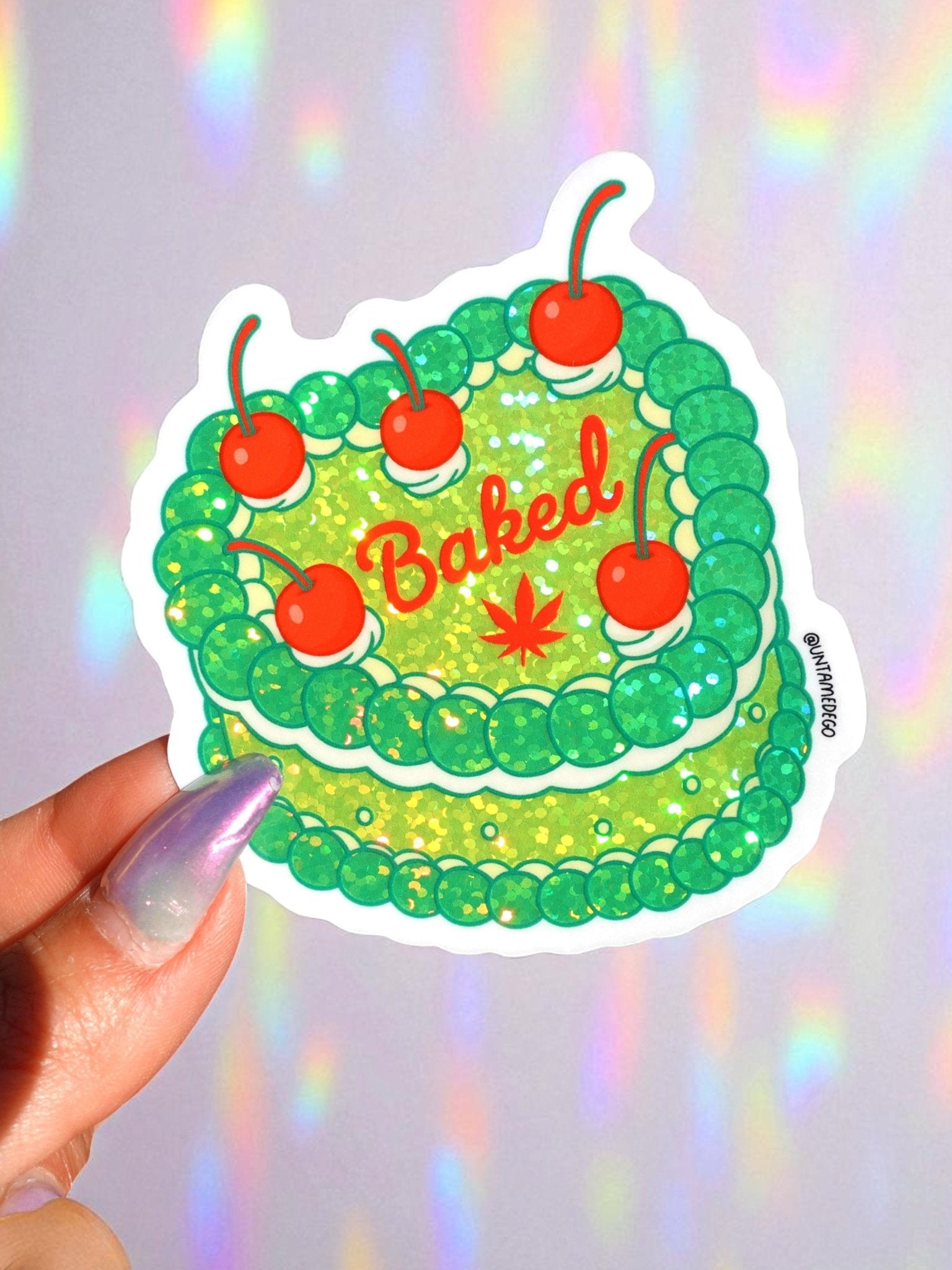 Baked Glitter Cake Sticker – Funny Weed Cherry Vinyl Sticker - UntamedEgo LLC.