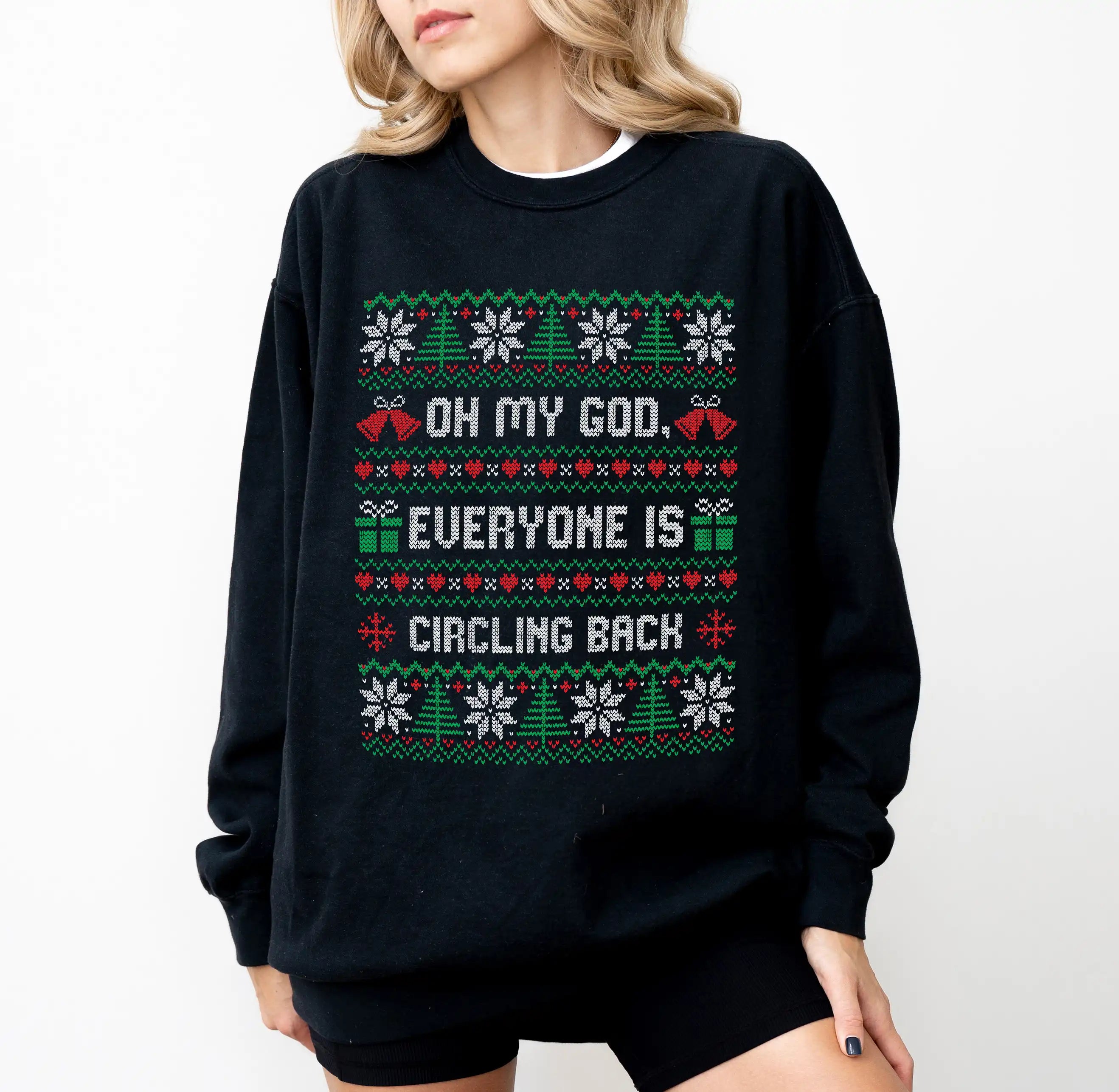 Oh My God Everyone Is Circling Back Ugly Christmas Sweatshirt