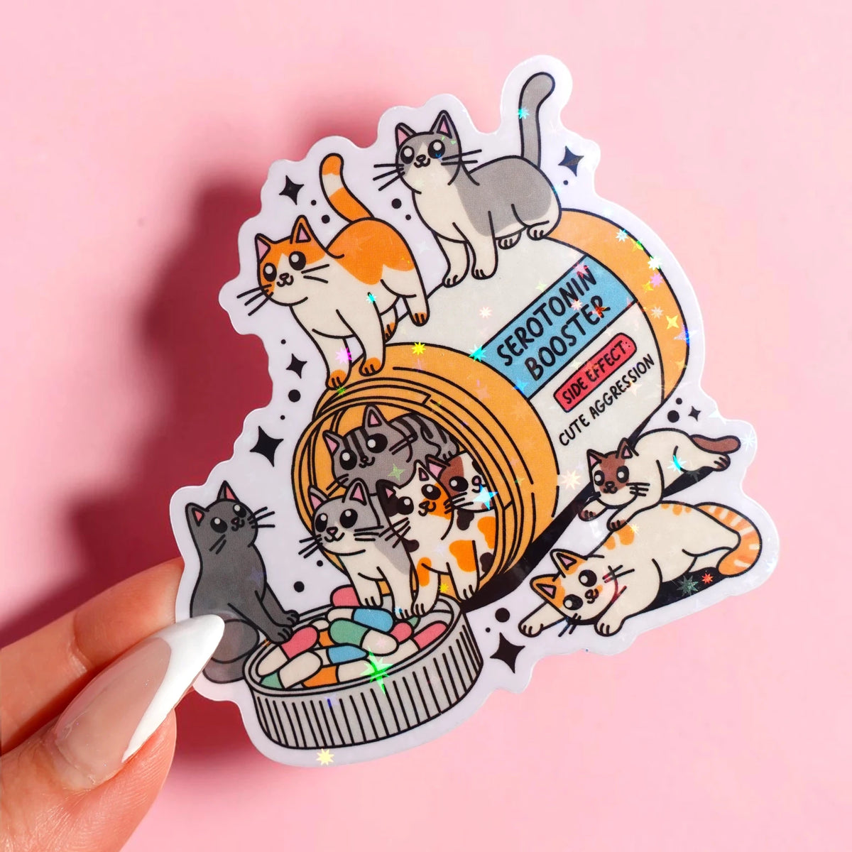 Cats Serotonin Booster Sticker Funny Cat Pill Bottle Waterproof Decal ...