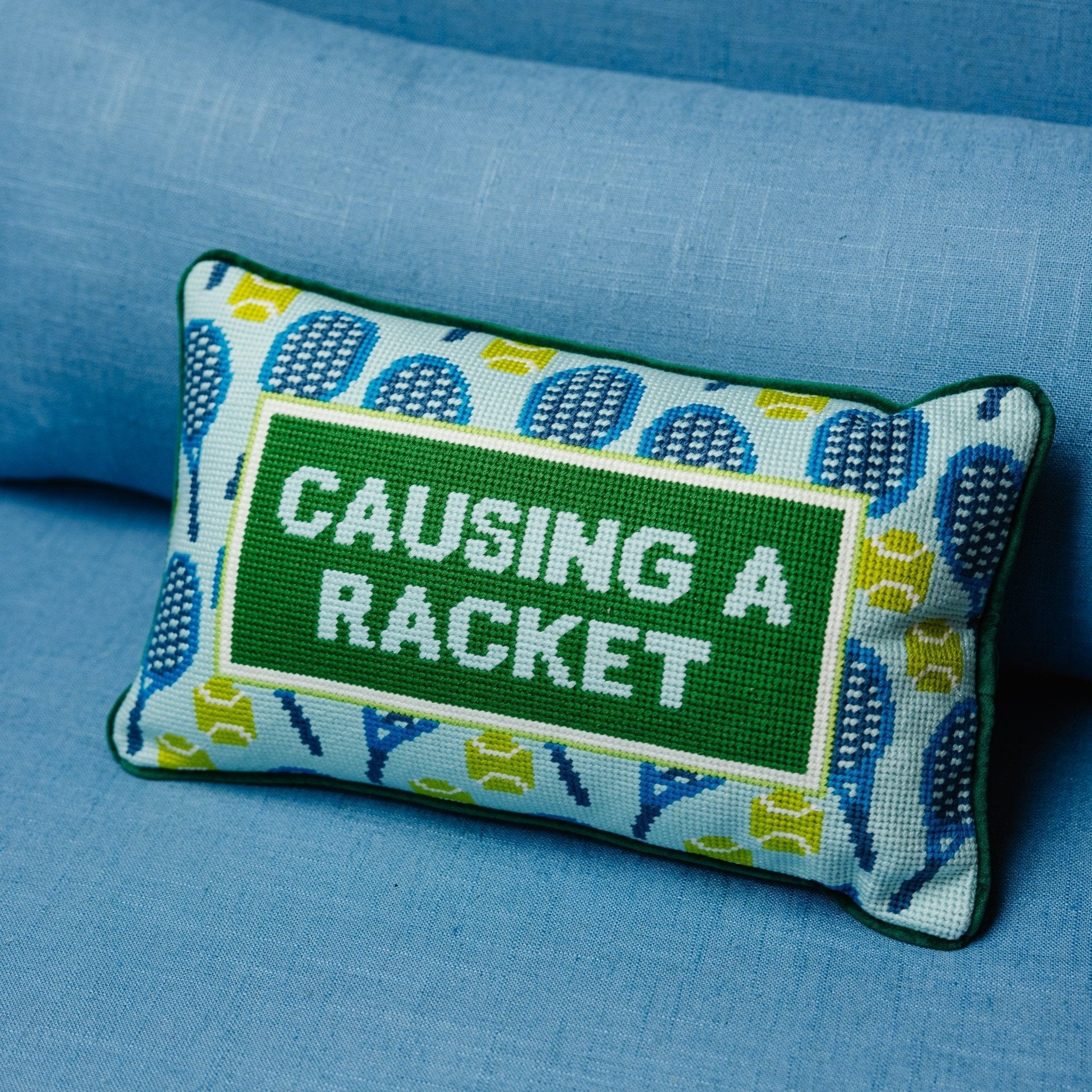 Causing A Racket Needlepoint Pillow - UntamedEgo LLC.