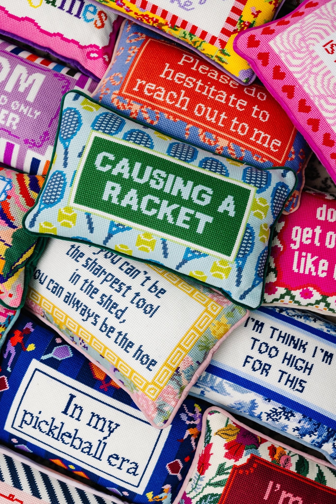 Causing A Racket Needlepoint Pillow - UntamedEgo LLC.