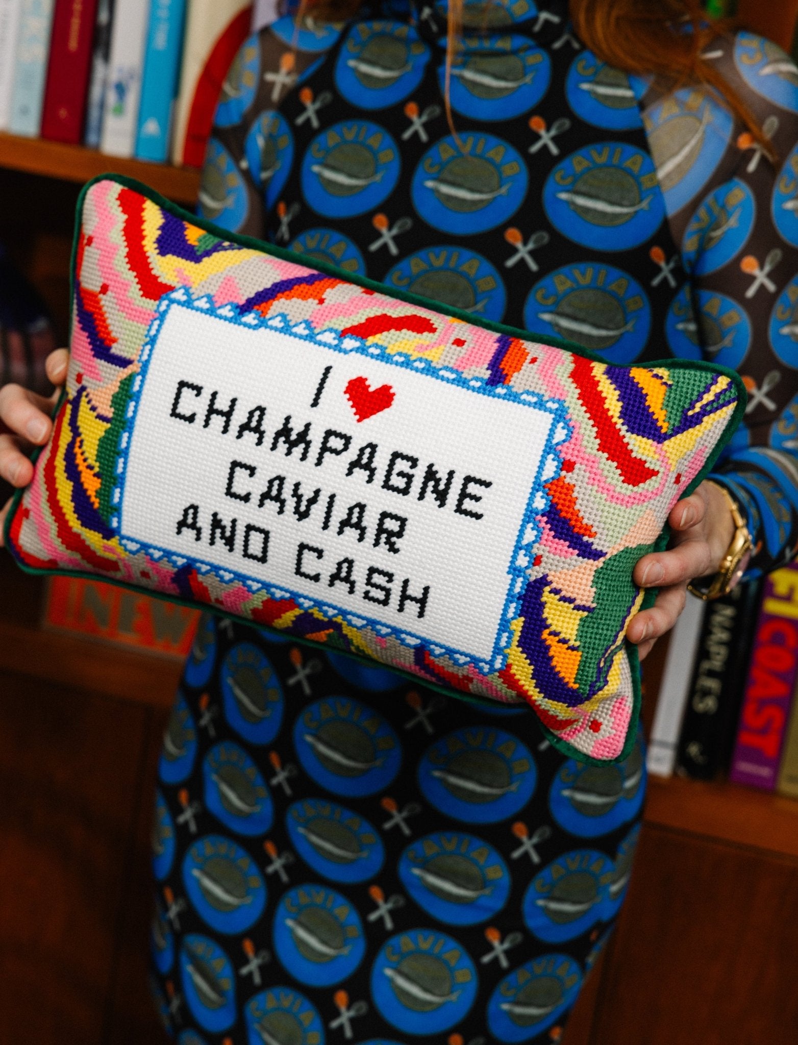 Caviar and Cash Needlepoint Pillow - UntamedEgo LLC.
