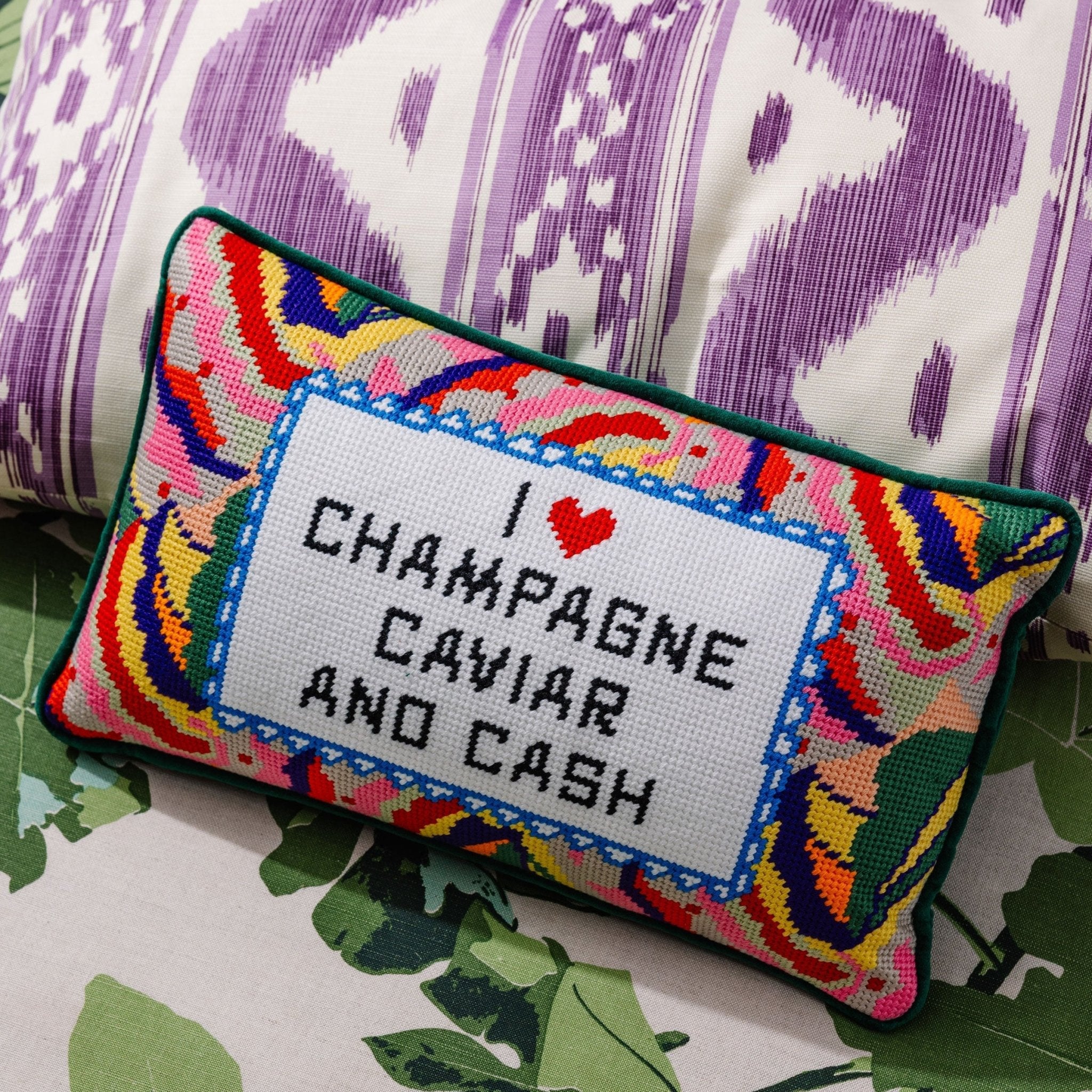 Caviar and Cash Needlepoint Pillow - UntamedEgo LLC.