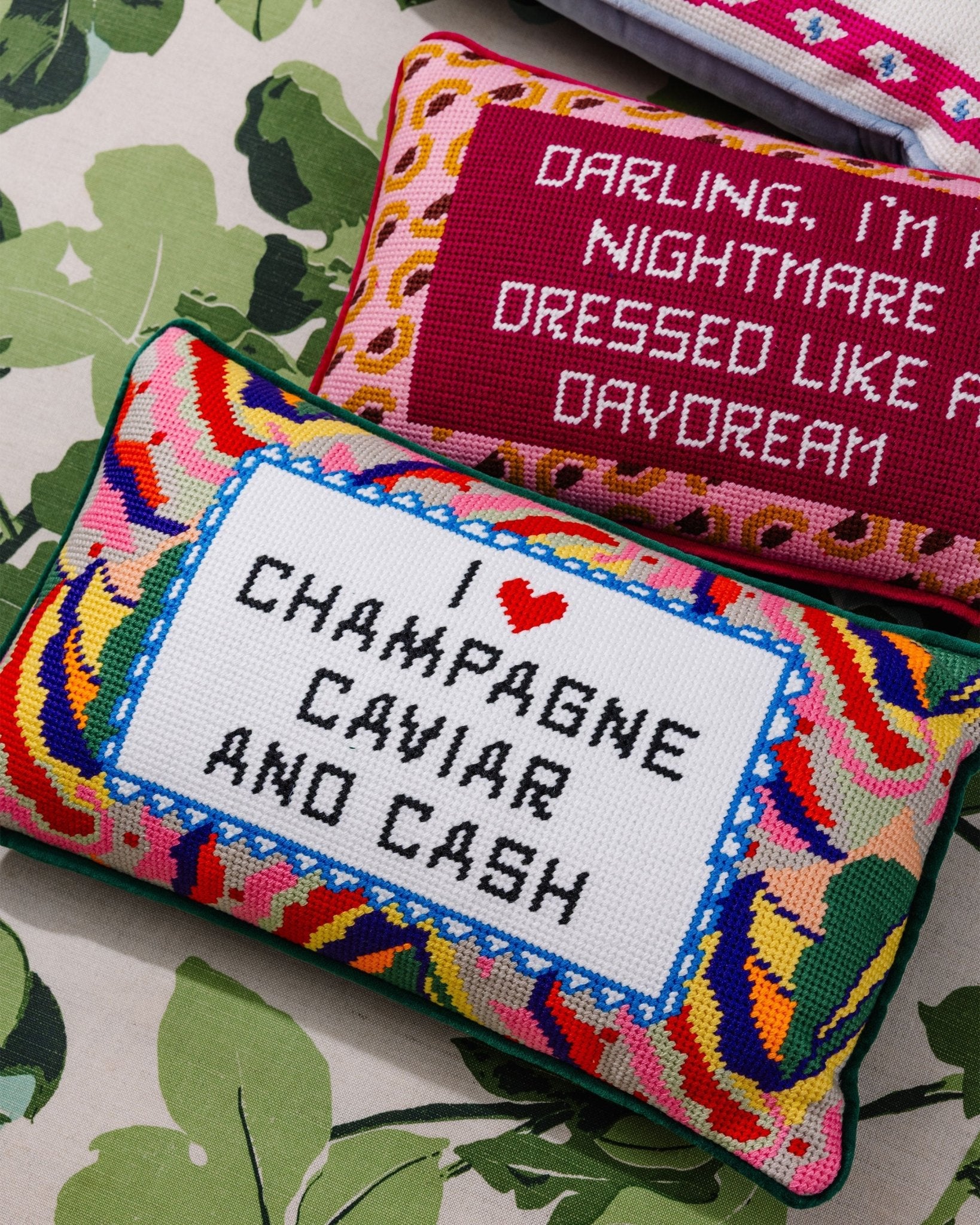 Caviar and Cash Needlepoint Pillow - UntamedEgo LLC.