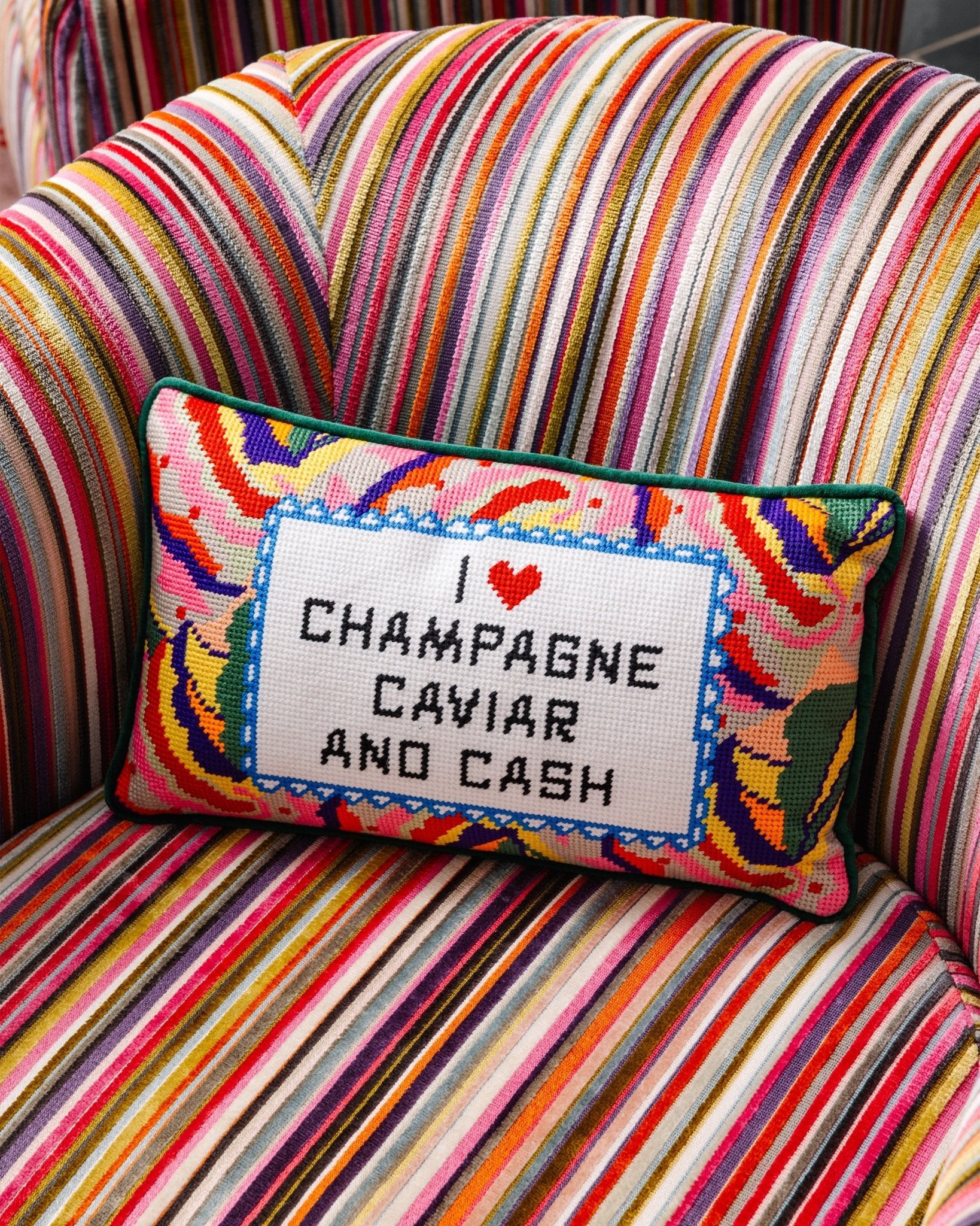 Caviar and Cash Needlepoint Pillow - UntamedEgo LLC.
