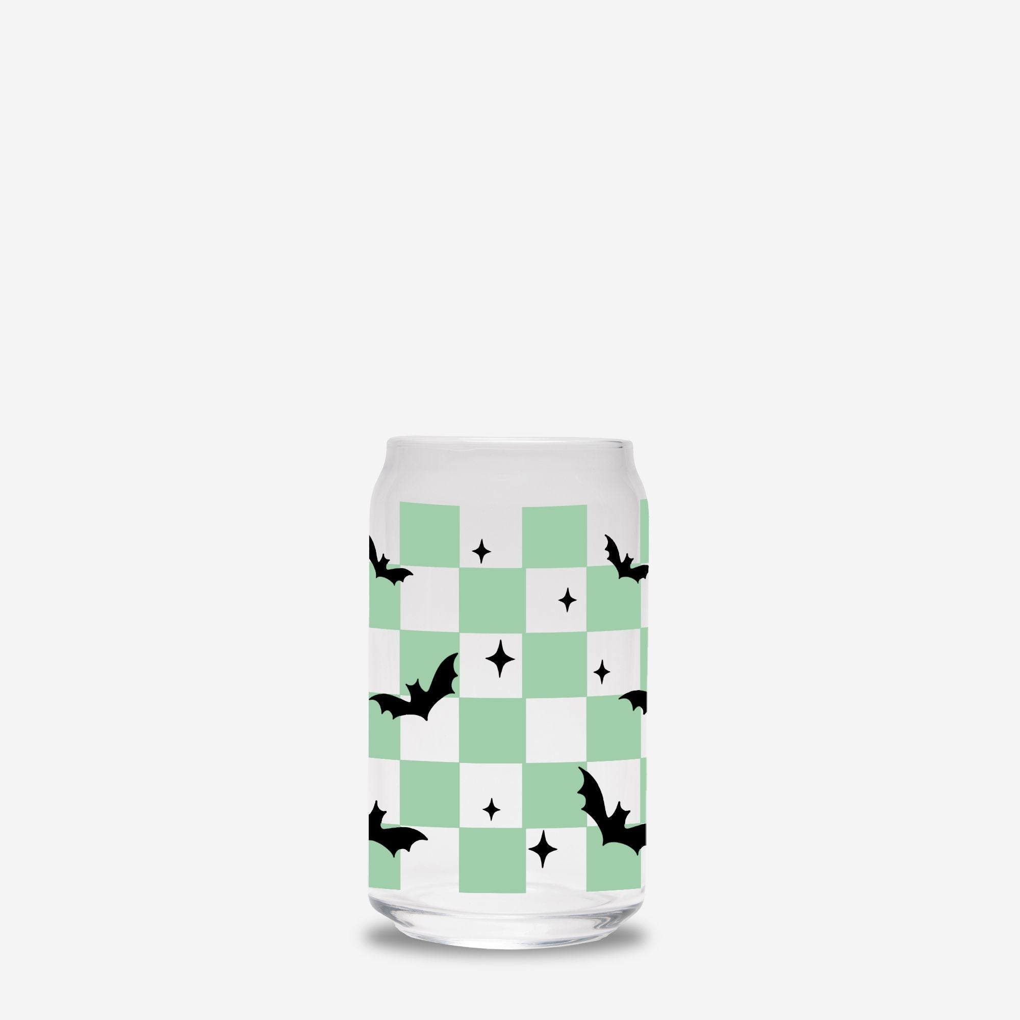 Checkered Ghost Halloween Glass Can 16oz - UntamedEgo LLC.
