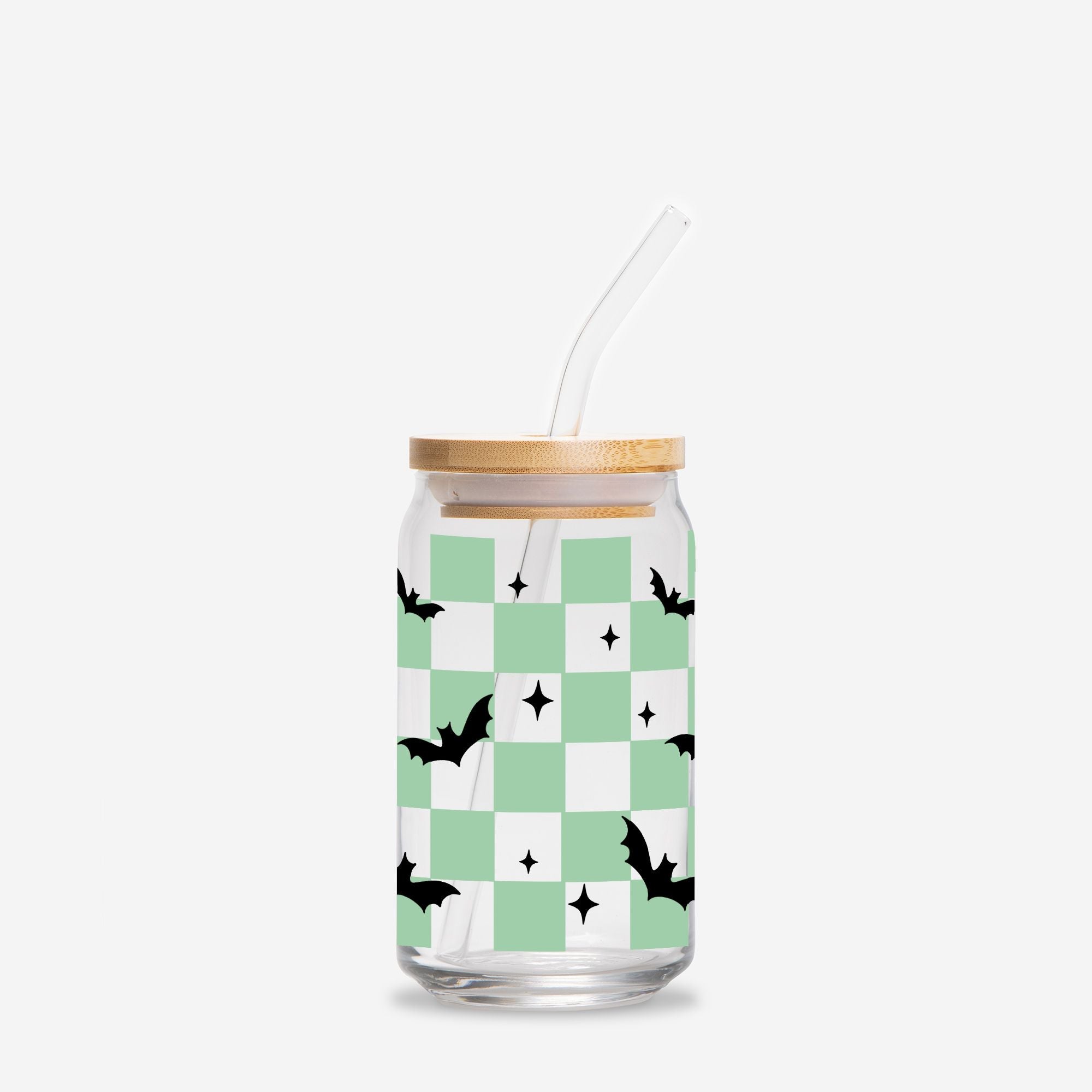 Checkered Ghost Halloween Glass Can 16oz - UntamedEgo LLC.