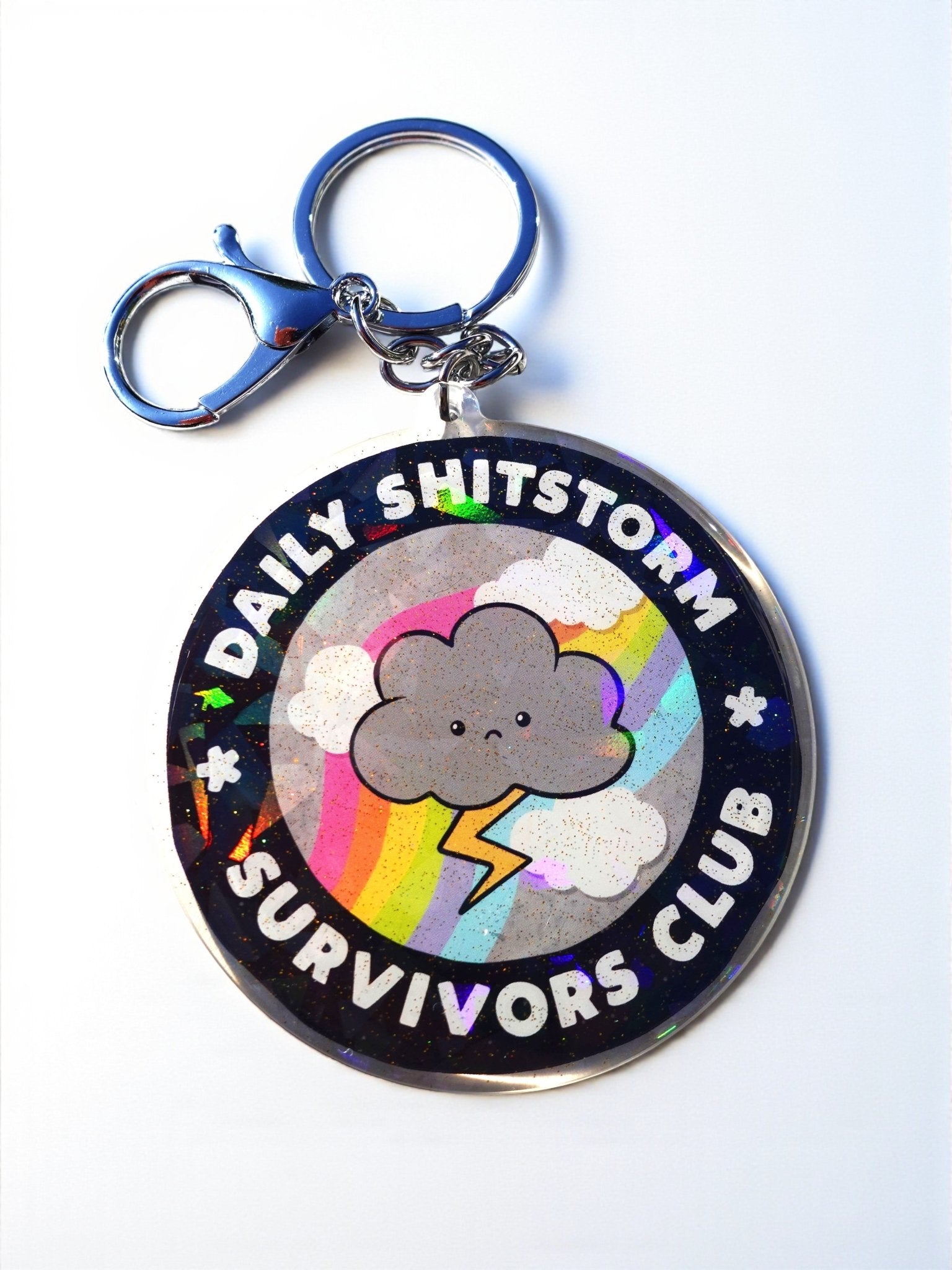 Daily Shitstorm Survivors Club Keychain | Holographic Glitter Acrylic Keychain - UntamedEgo LLC.