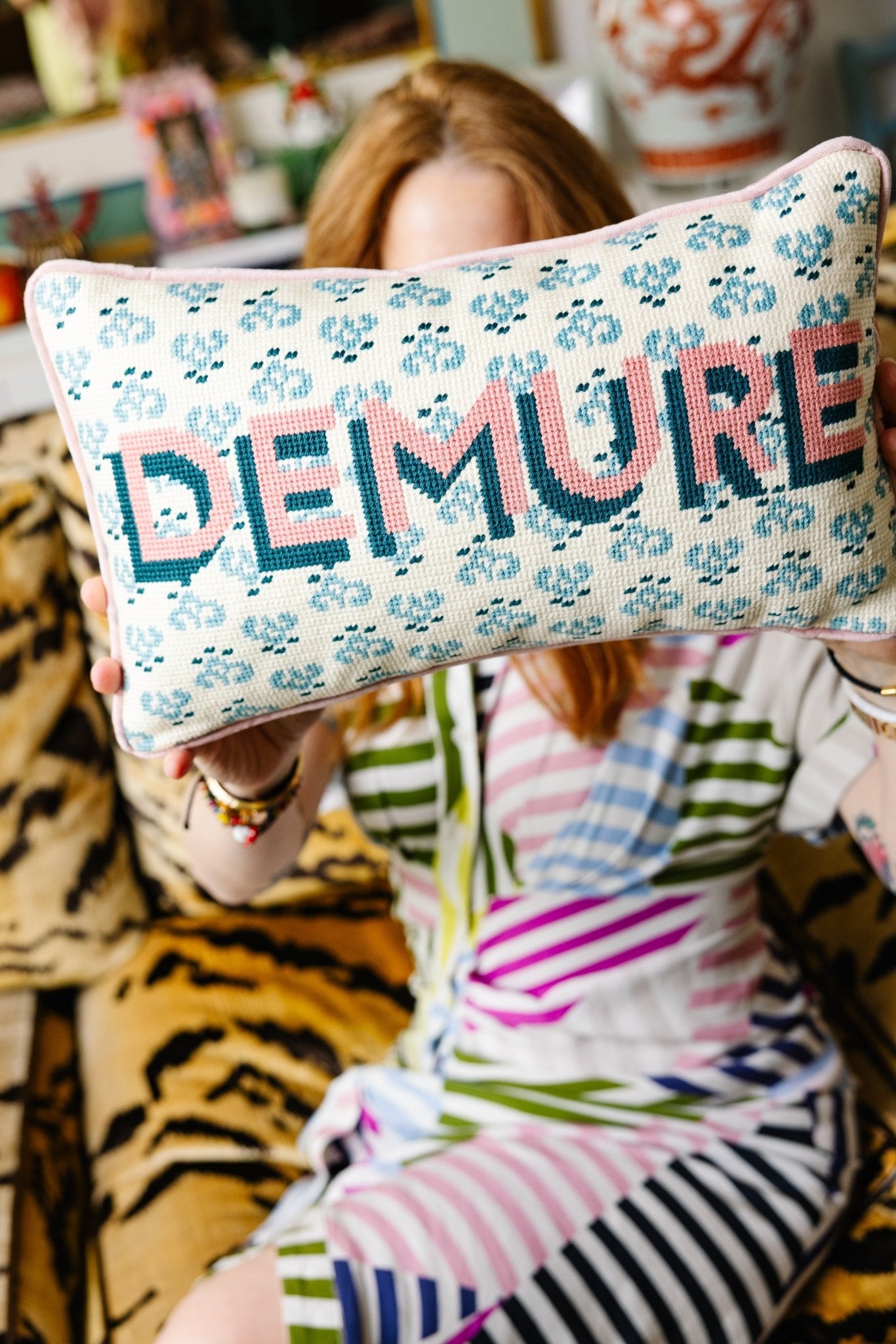 Demure Needlepoint Pillow - UntamedEgo LLC.