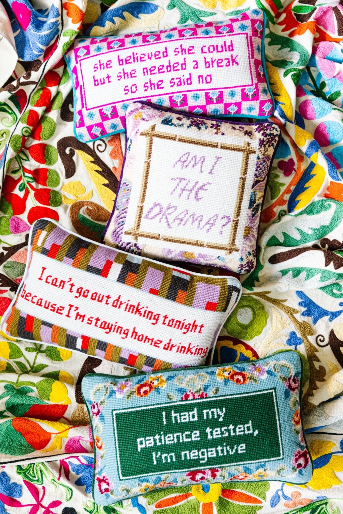 Drama Needlepoint Pillow - UntamedEgo LLC.