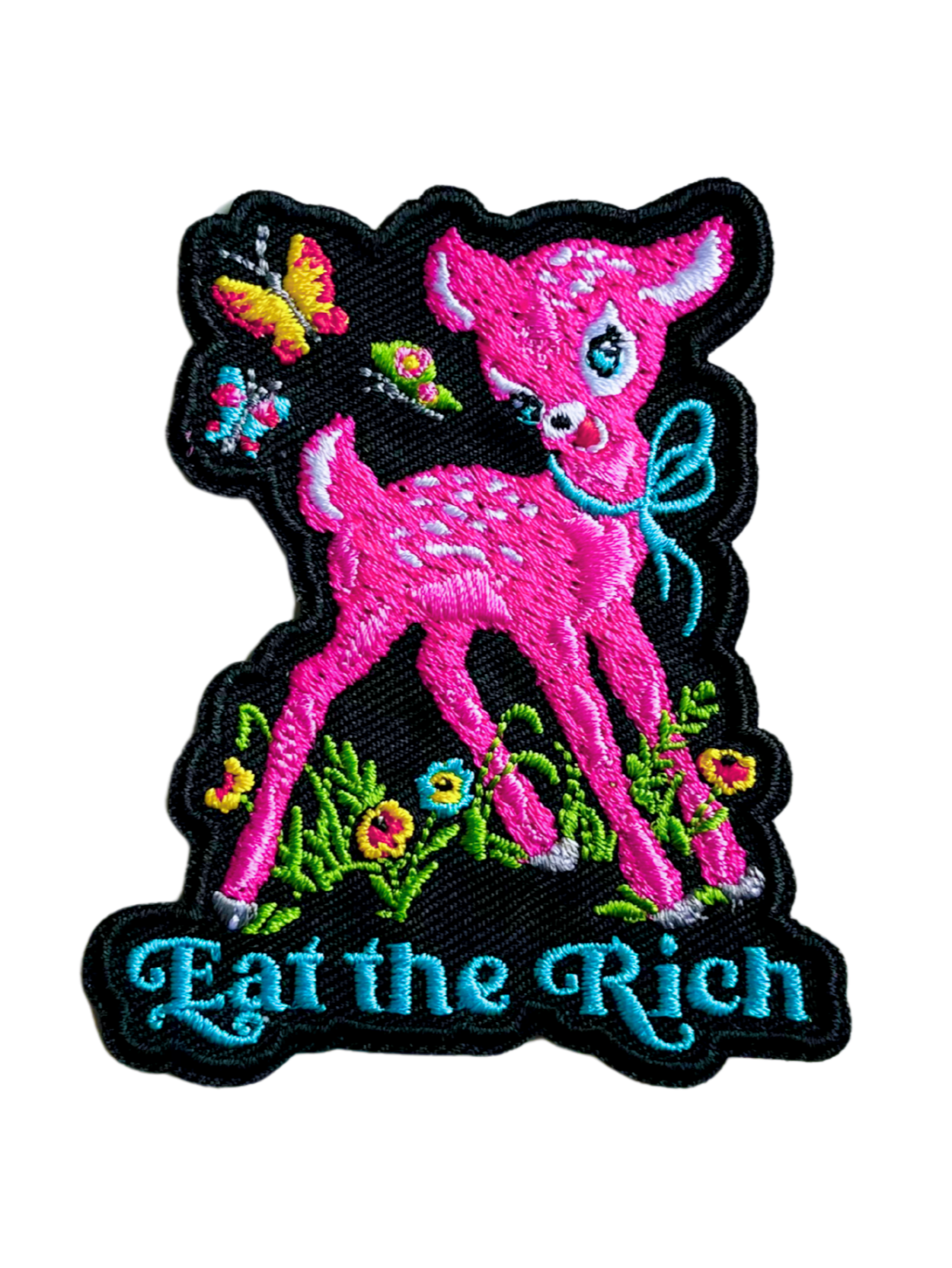 Eat the Rich” Pink Deer Patch – Anti - Capitalist Iron - On Embroidered Statement Patch - UntamedEgo LLC.