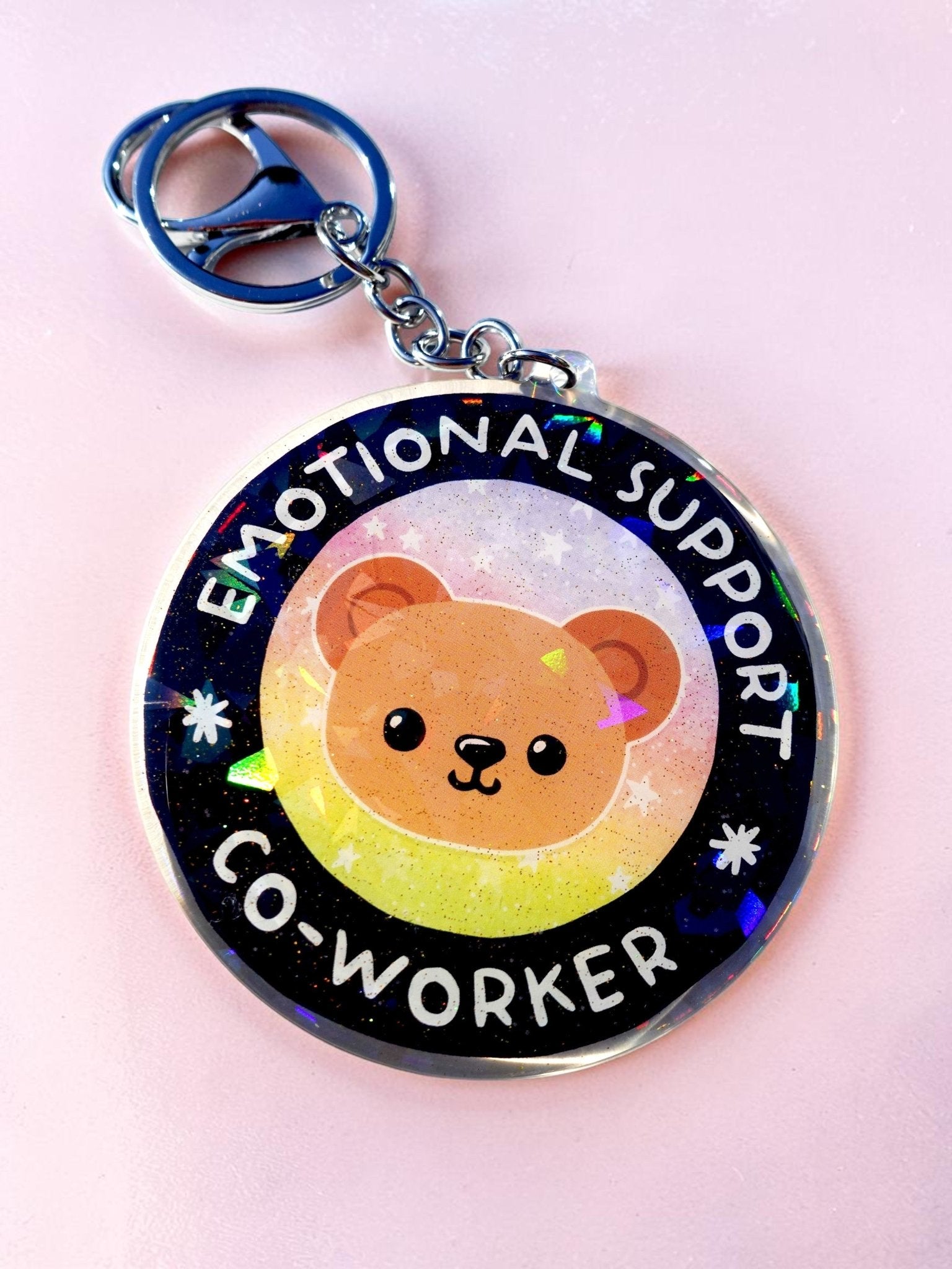 Emotional Support Co - Worker Keychain | Holographic Glitter Acrylic Keychain - UntamedEgo LLC.