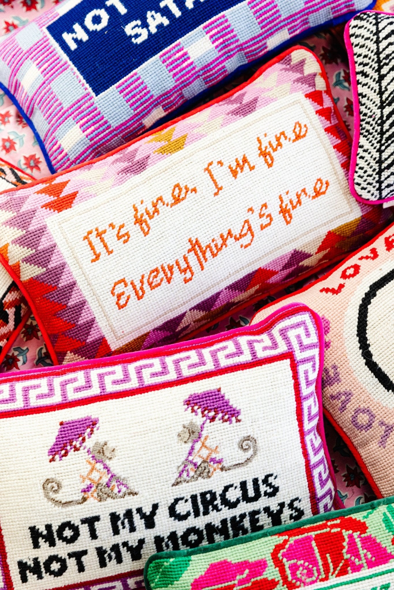 Everything's Fine Needlepoint Pillow - UntamedEgo LLC.