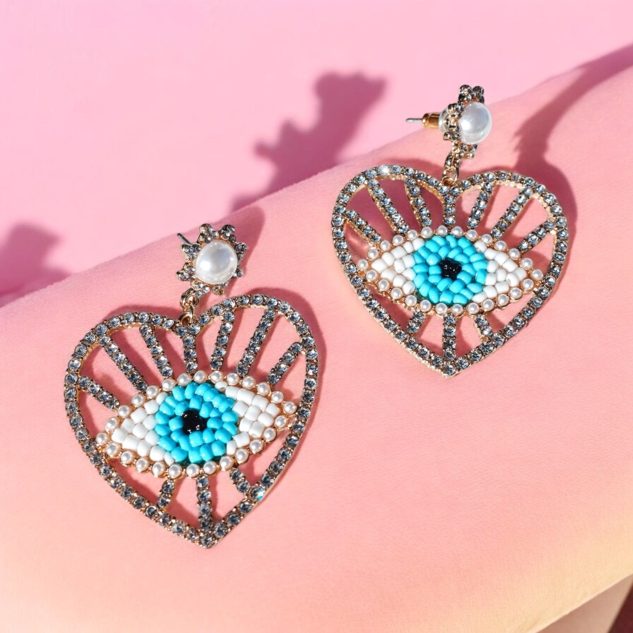Evil Eye Heart Diamond Earrings - UntamedEgo LLC.