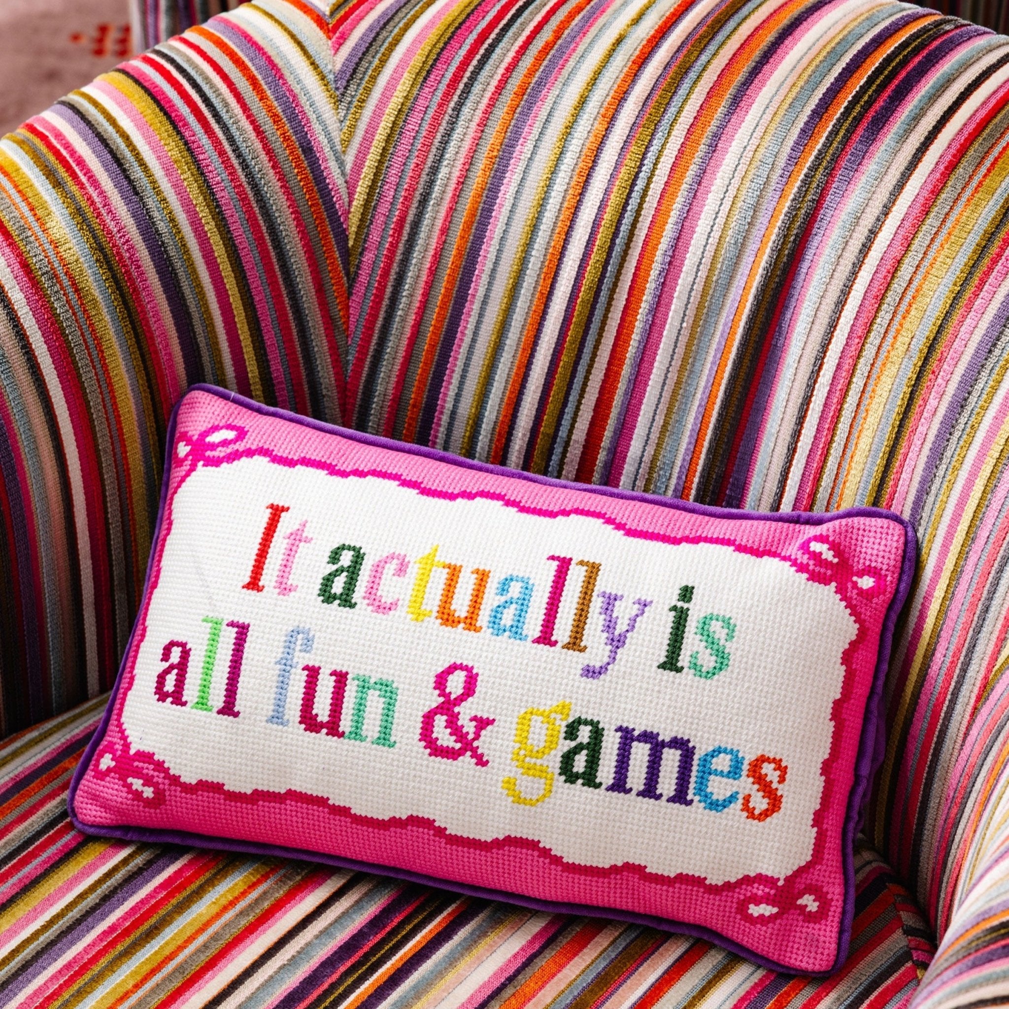 Fun And Games Needlepoint Pillow - UntamedEgo LLC.