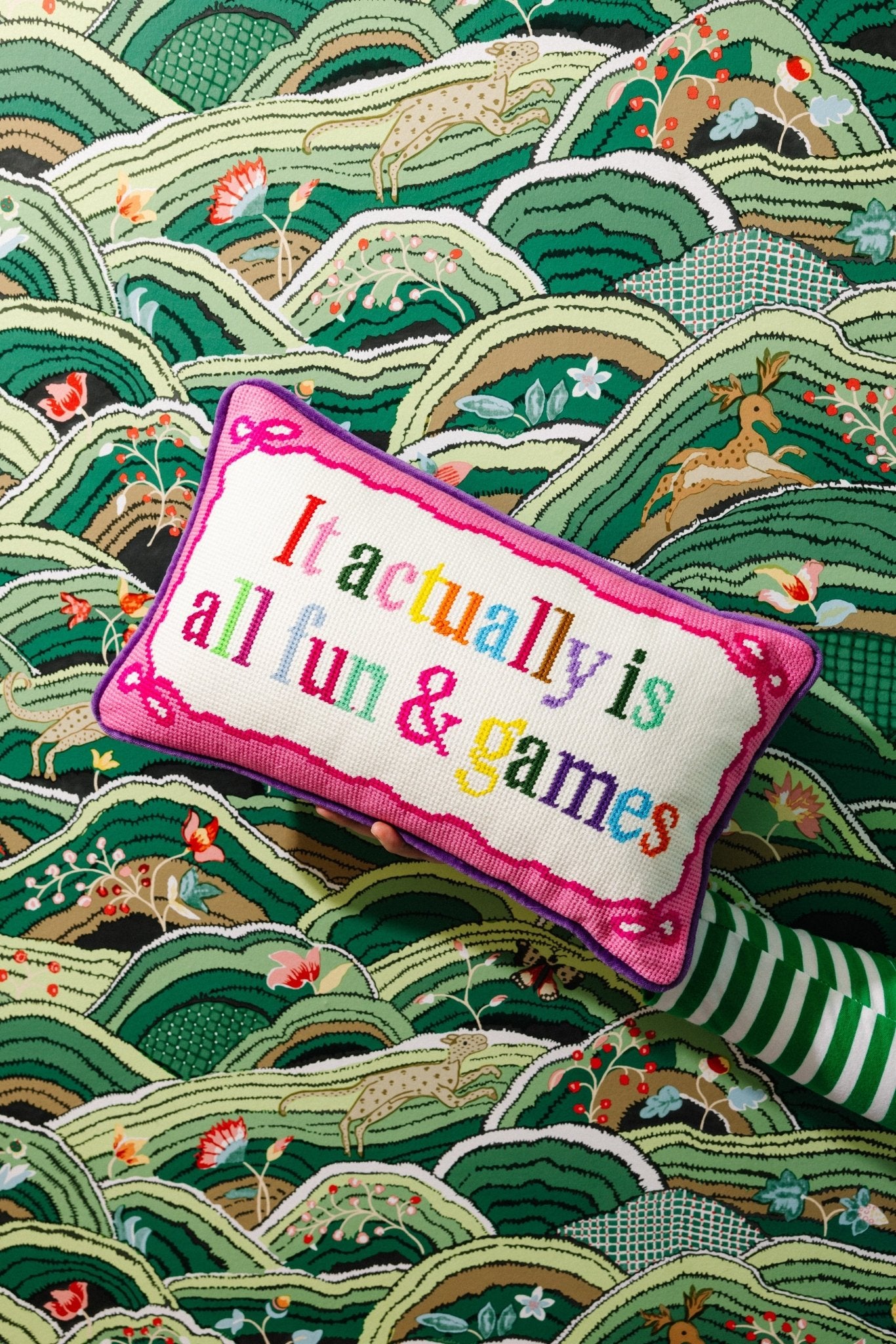Fun And Games Needlepoint Pillow - UntamedEgo LLC.