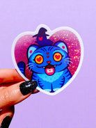 Funny Vinyl Sticker – Derpy Tiger - Demon Kitty – Glitter Holographic Sticker - UntamedEgo LLC.