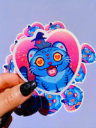 Funny Vinyl Sticker – Derpy Tiger - Demon Kitty – Glitter Holographic Sticker - UntamedEgo LLC.