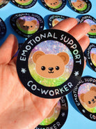 Funny Vinyl Sticker – Emotional Support Co - Worker – Glitter Holographic Waterproof Bear Decal for Work Laptop or Office Gift - UntamedEgo LLC.