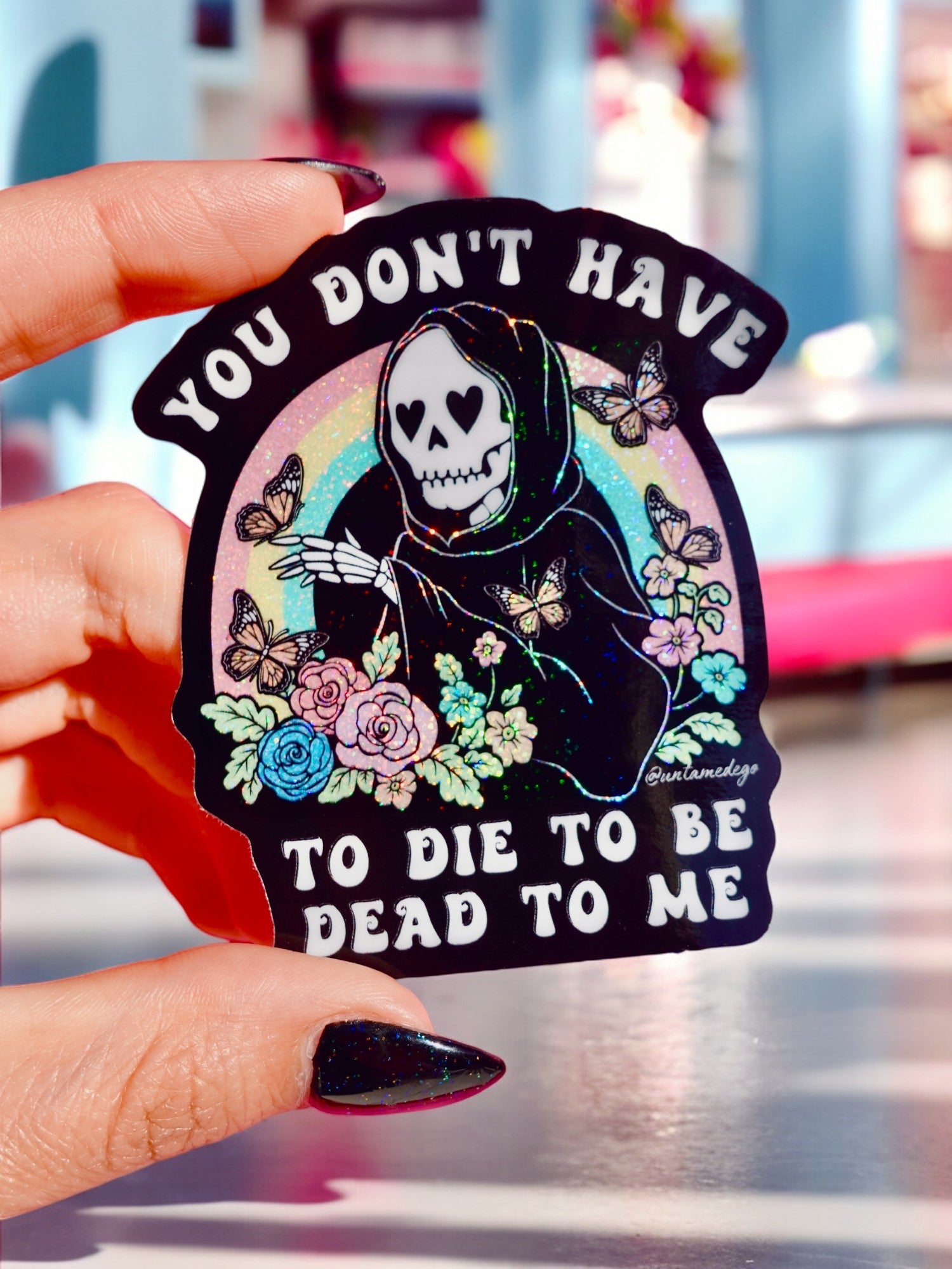 Funny Vinyl Sticker – You Don’t Have to Die – Grim Reaper Waterproof Holographic Decal - UntamedEgo LLC.