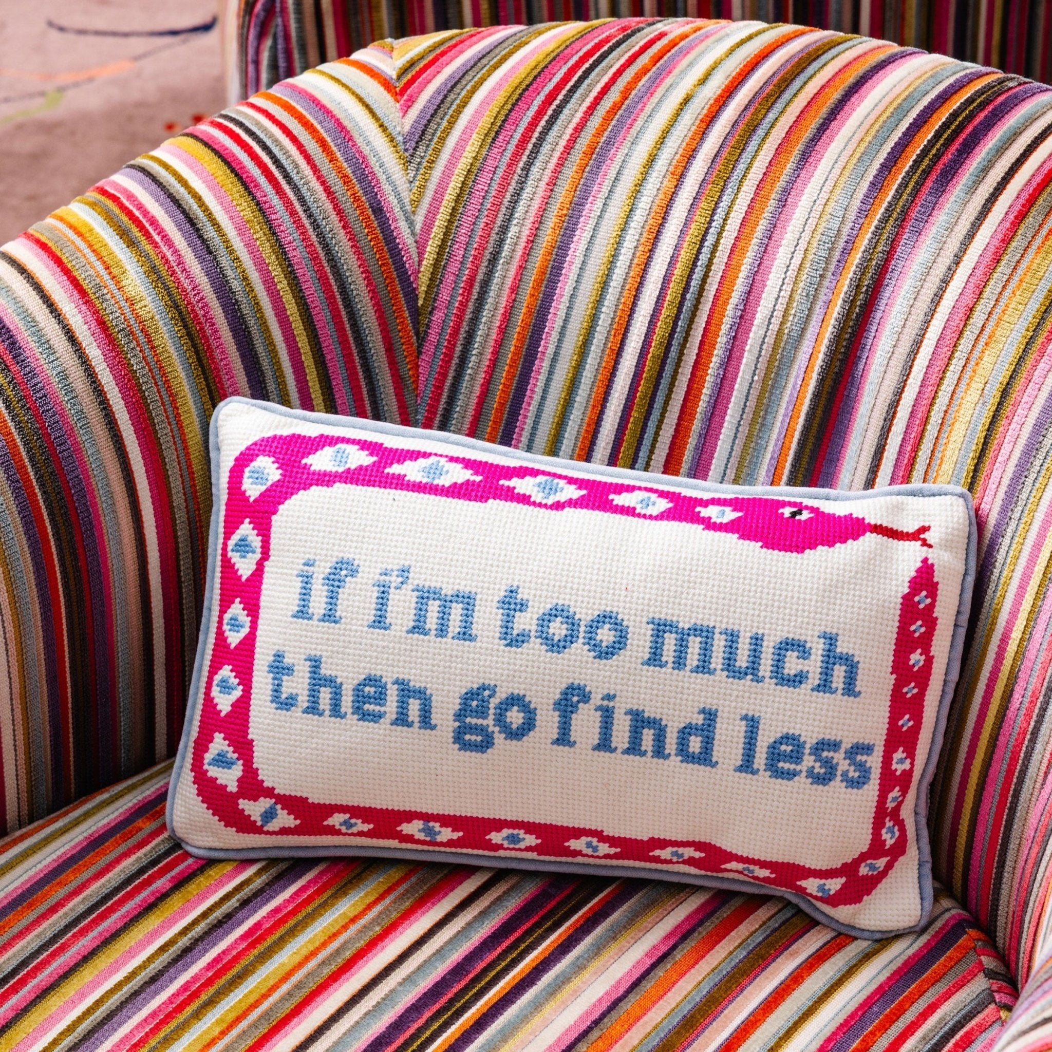Go Find Less Needlepoint Pillow - UntamedEgo LLC.