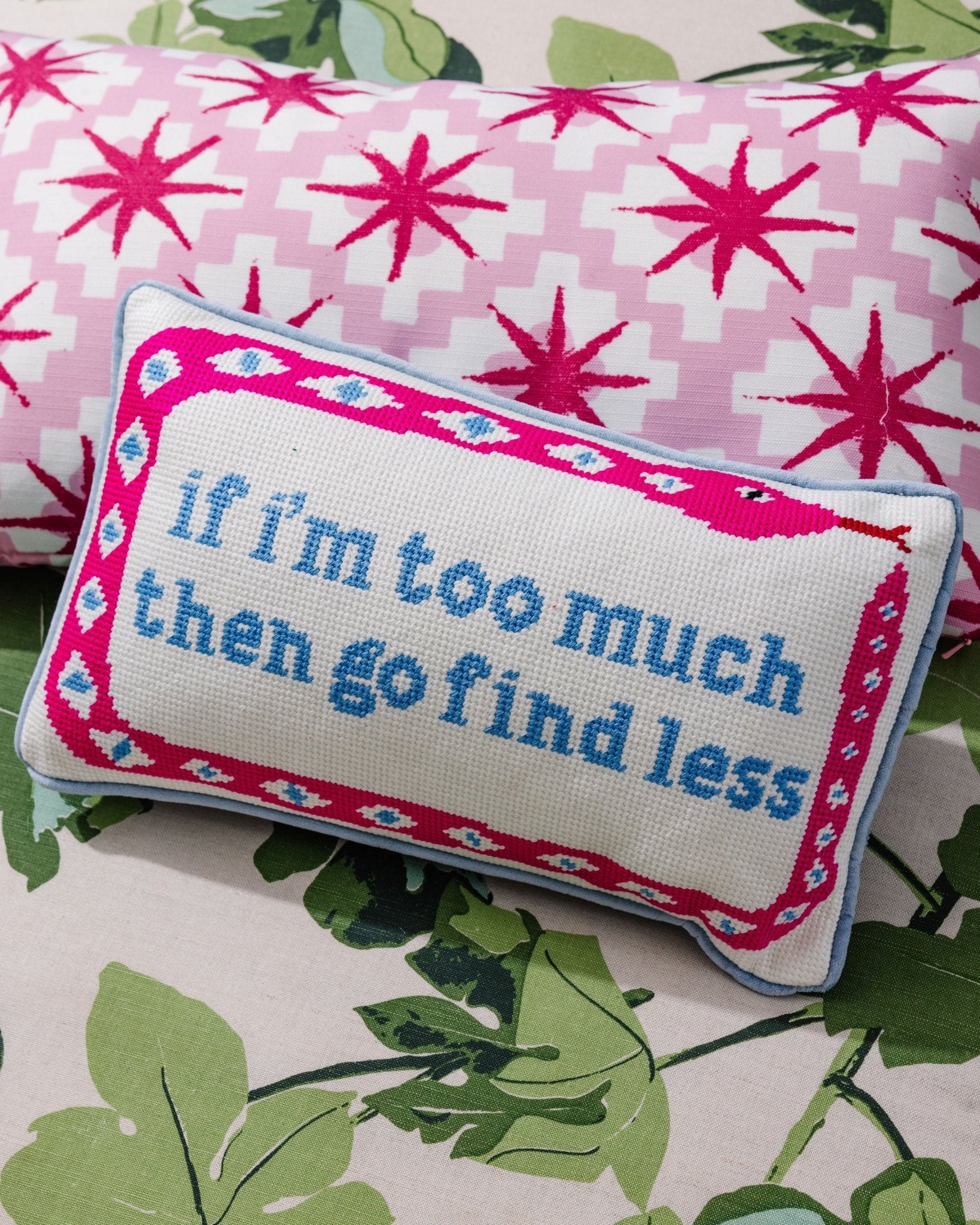 Go Find Less Needlepoint Pillow - UntamedEgo LLC.