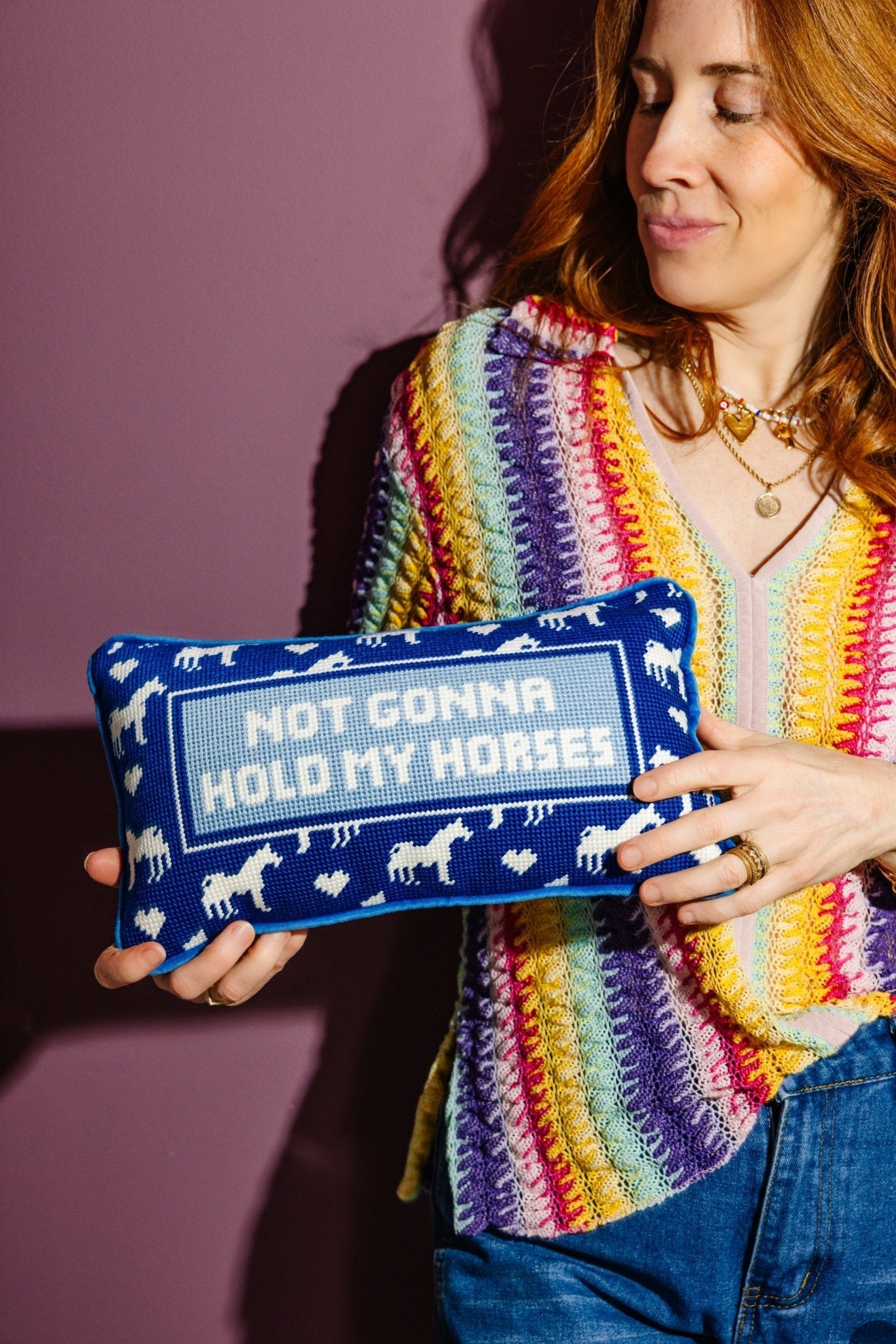 Hold My Horses Needlepoint Pillow - UntamedEgo LLC.