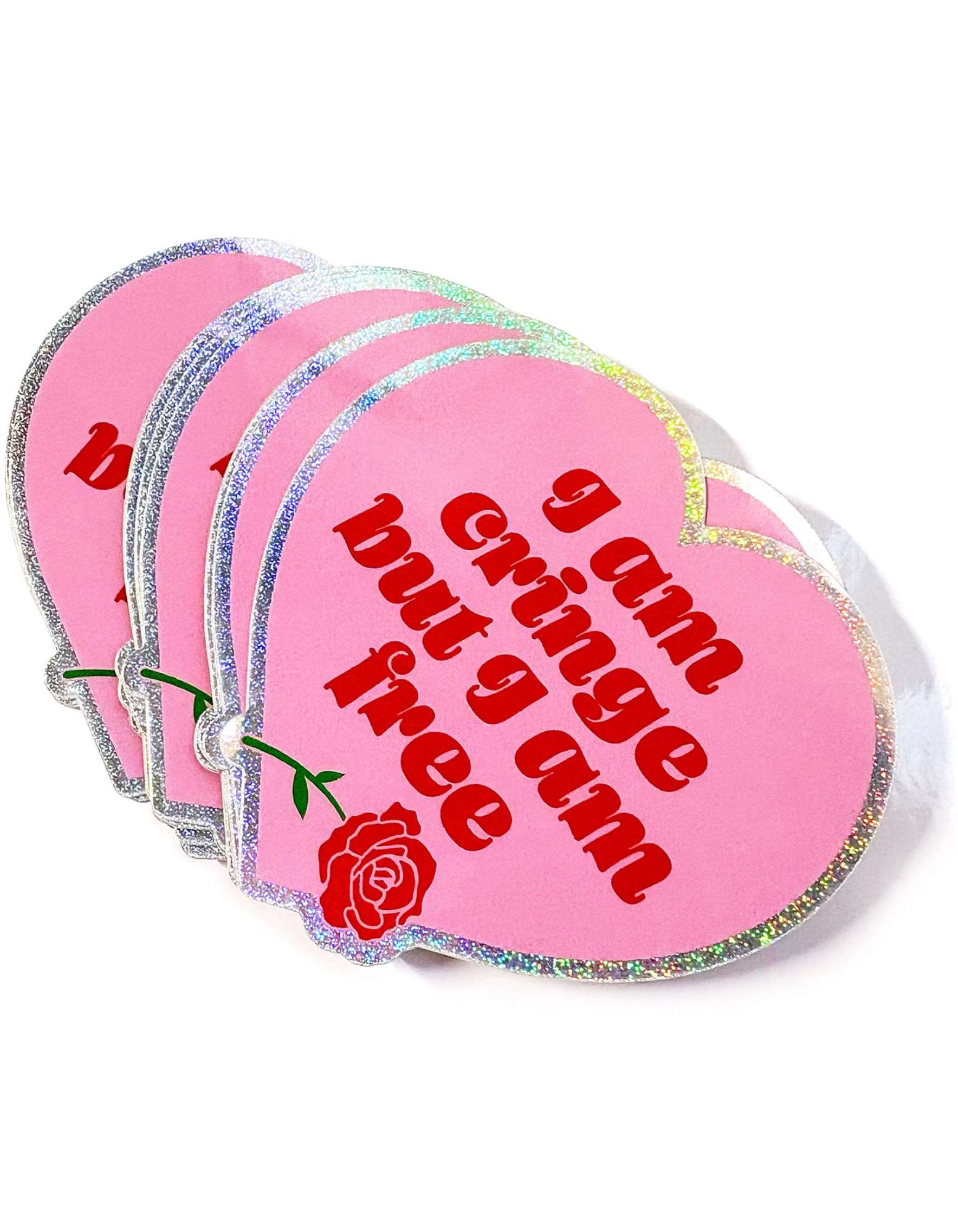 Holographic Glitter Heart Sticker – I Am Cringe But I Am Free Vinyl Sticker - UntamedEgo LLC.