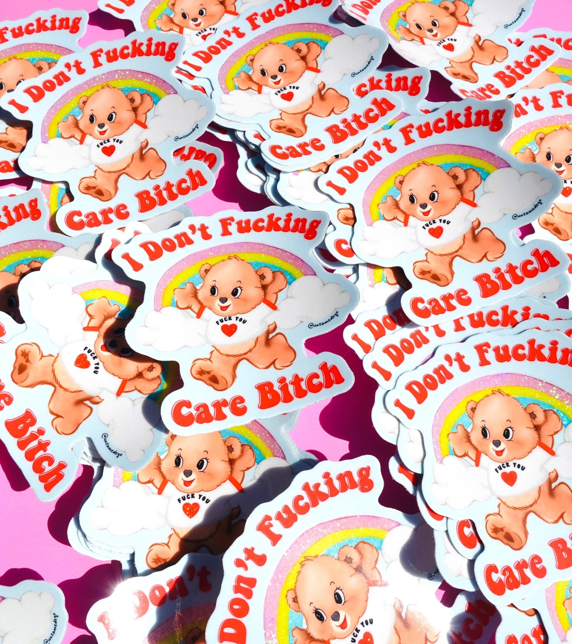 I Don’t Fucking Care – Retro Bear Glitter Vinyl Sticker - UntamedEgo LLC.