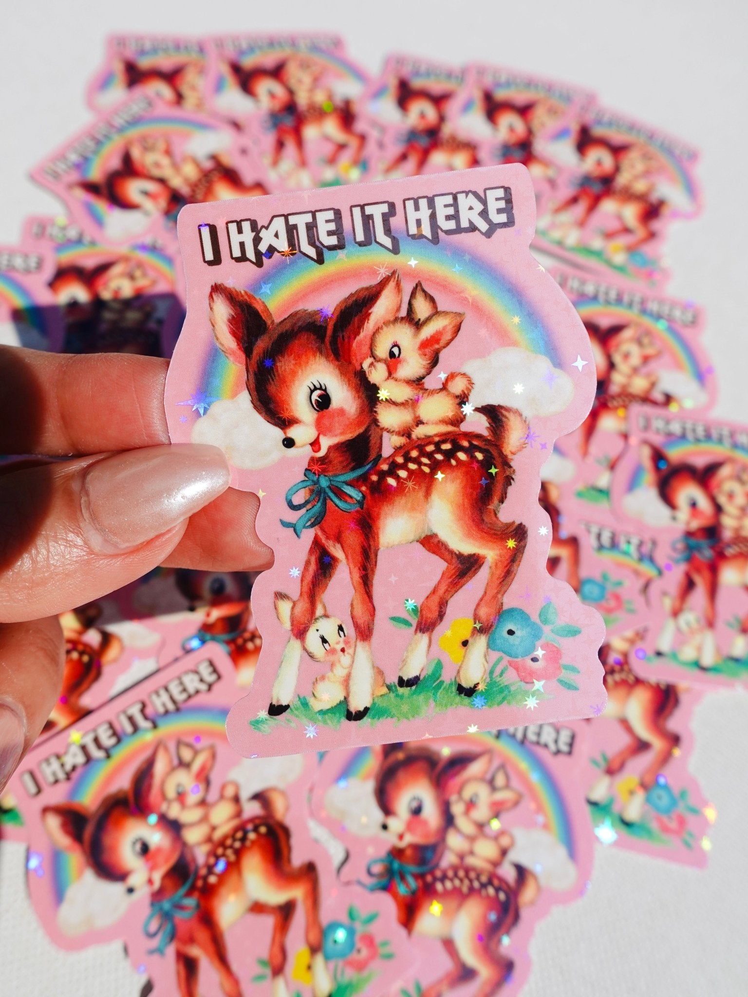 I Hate It Here Sticker – Funny Retro Glitter Vinyl Sticker - UntamedEgo LLC.