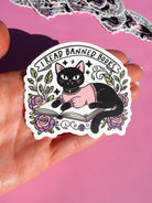I Read Banned Books Sticker – Black Cat Reading Vinyl Decal – Feminist Book Lover Waterproof - UntamedEgo LLC.