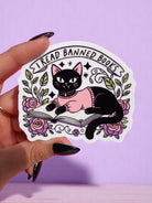 I Read Banned Books Sticker – Black Cat Reading Vinyl Decal – Feminist Book Lover Waterproof - UntamedEgo LLC.