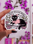 I Read Banned Books Sticker – Black Cat Reading Vinyl Decal – Feminist Book Lover Waterproof - UntamedEgo LLC.