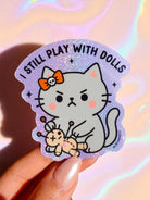 I Still Play With Dolls Cat Sticker – Angry Kitty - Cute Gothic Glitter Vinyl Sticker - UntamedEgo LLC.