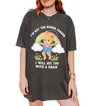 Funny graphic t-shirt with cute bear holding jump rope and bold text about not being the bigger person